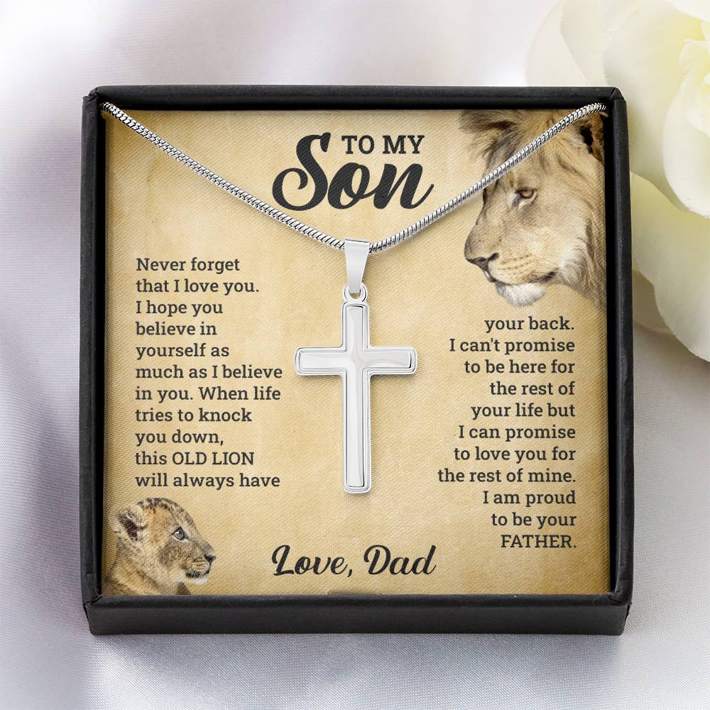 TO MY SON THIS OLD LION CROSS NECKLACE GIFT SET