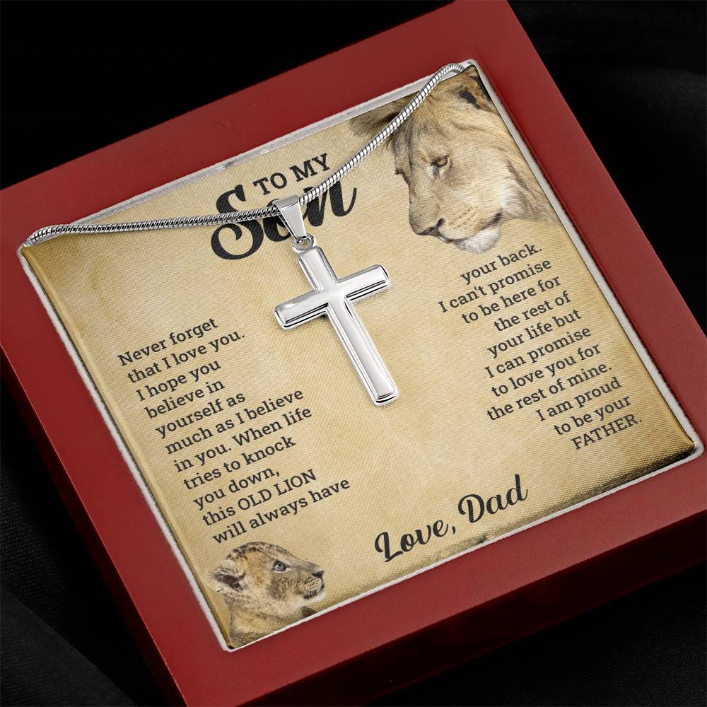 TO MY SON THIS OLD LION CROSS NECKLACE GIFT SET